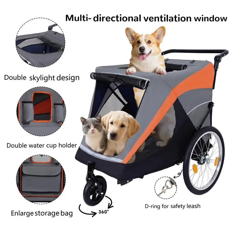 2 In 1 Pet Trailer And Stroller With Detachable Hitch