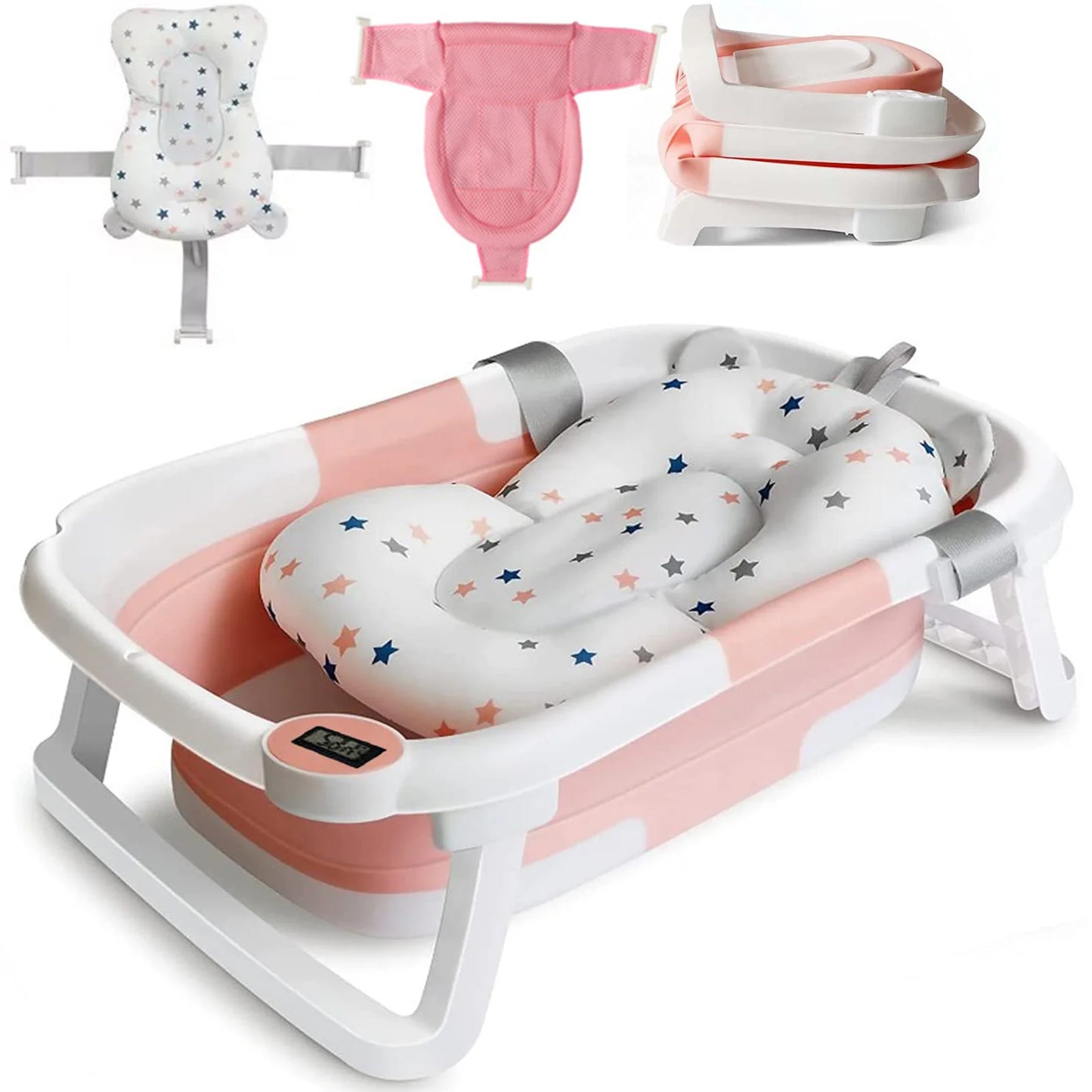 Baby Bath Tub with Bath Cushion and Thermometer
