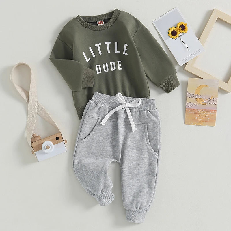 Citgeett Autumn Toddler Boys Letter Print Sweatshirt Set