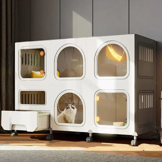Collapsible 3 Tier Metal Cat Cage With Wheels Litter Box