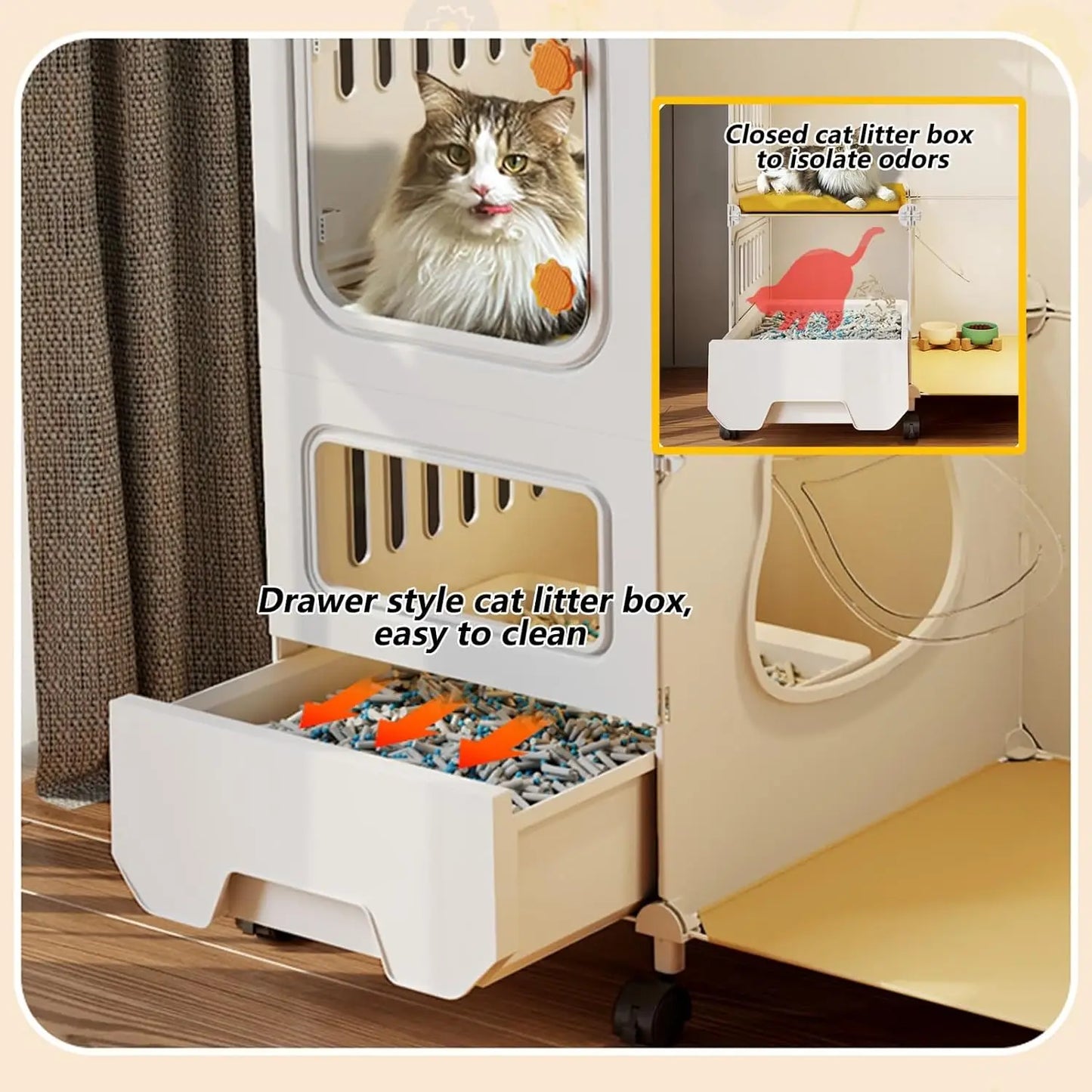 Collapsible 3 Tier Metal Cat Cage With Wheels Litter Box