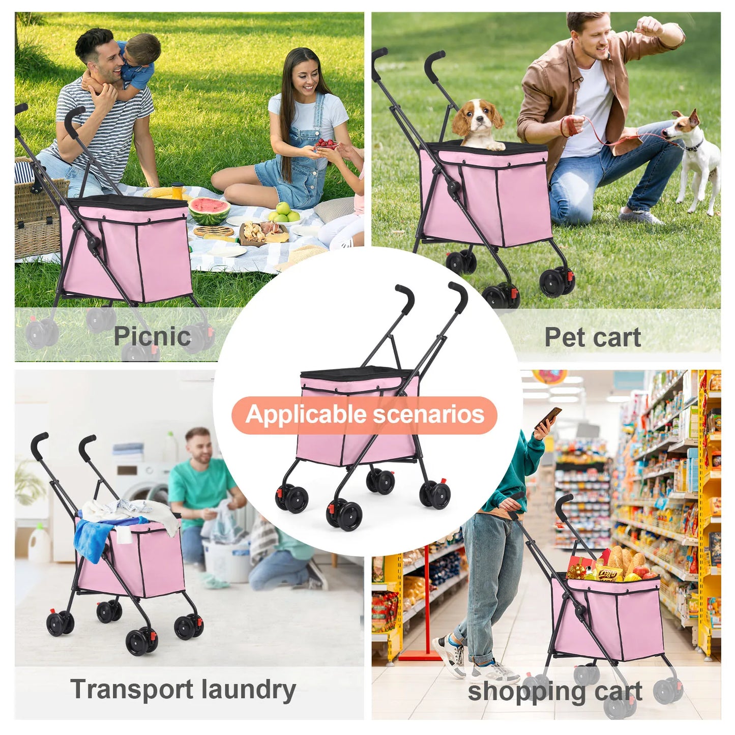 Wedyvko Shopping Trolley Dog Stroller 33lbs Four Wheel Cart