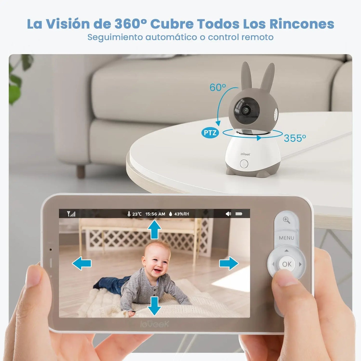 IEGEEK Baby Surveillance Camera 2K 3MP PTZ Dual Screen