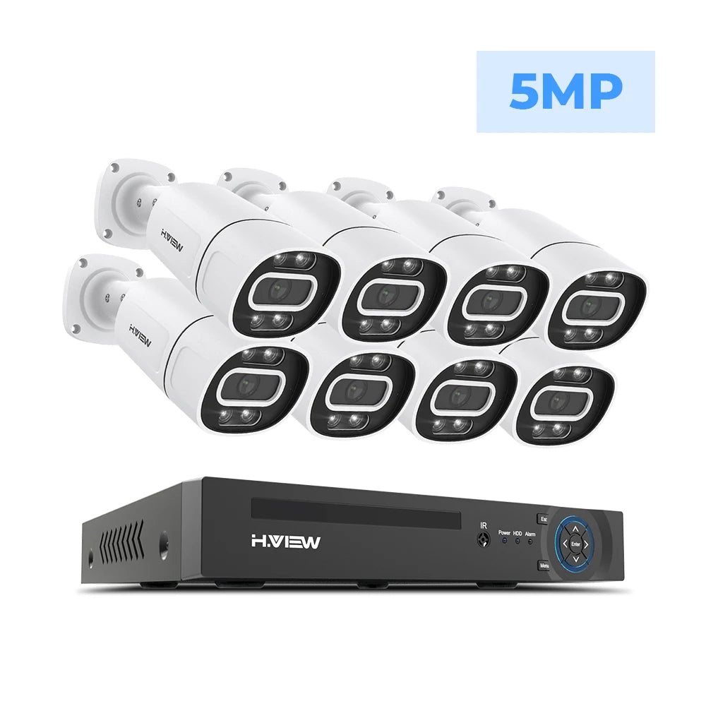 H.VIEW 4K 5MP 8MP PoE CCTV Security Camera System Kit