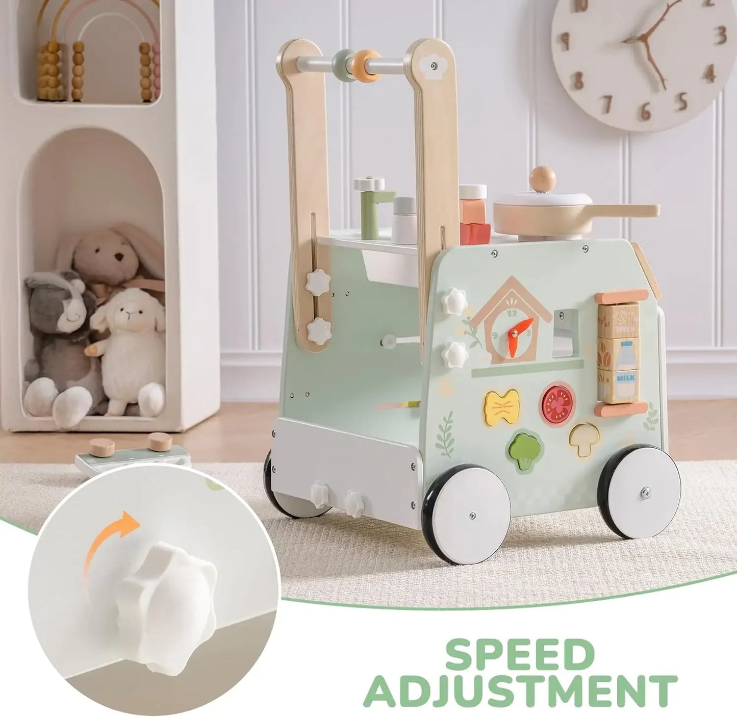Robud Adjustable Height Wooden Baby Walker Push Toy Montessori Learning