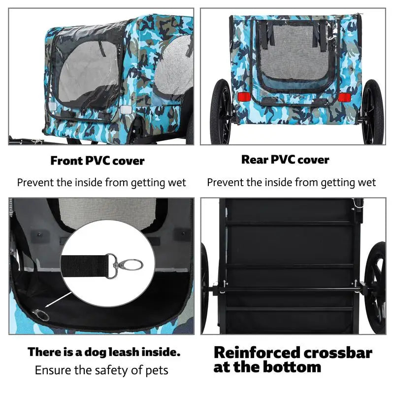 Heavy Duty Collapsible Pet Bike Trailer With All Terrain Wheels