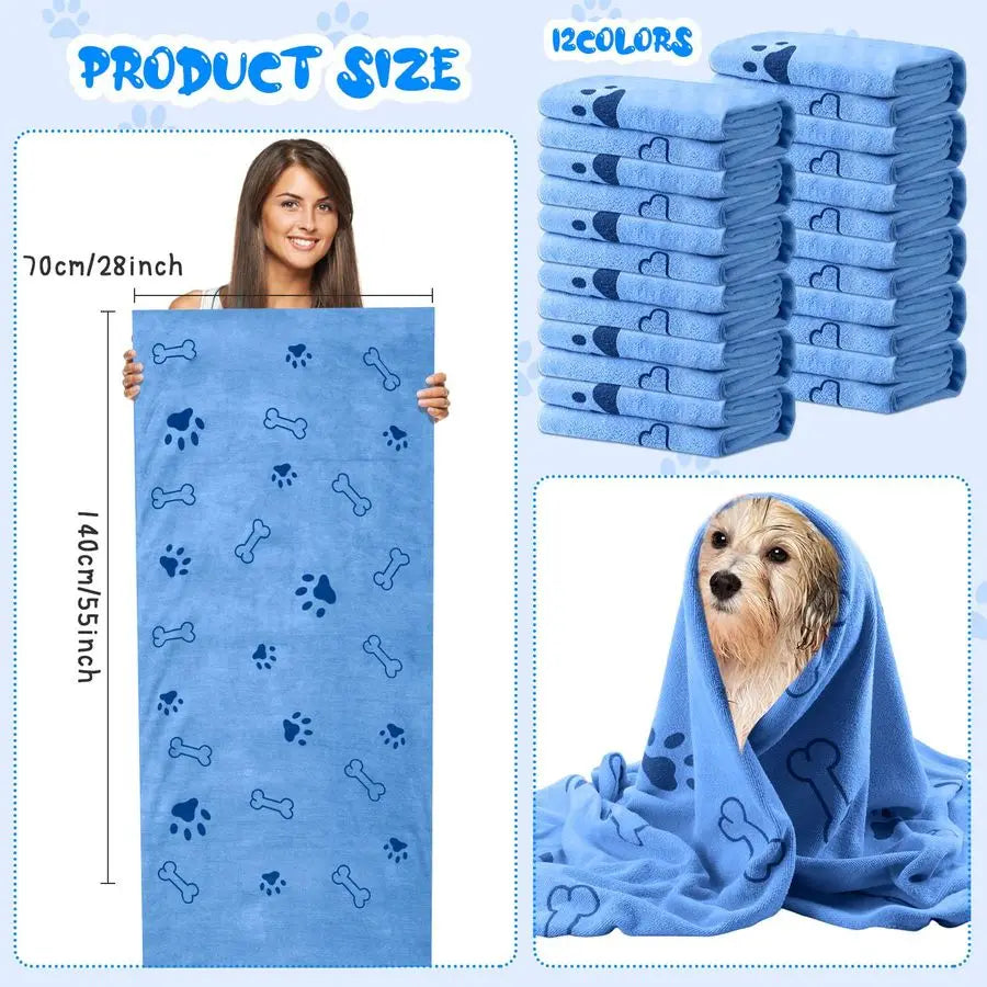 12 Pack Microfiber Dog Grooming Towels Quick Dry Absorbent Bath