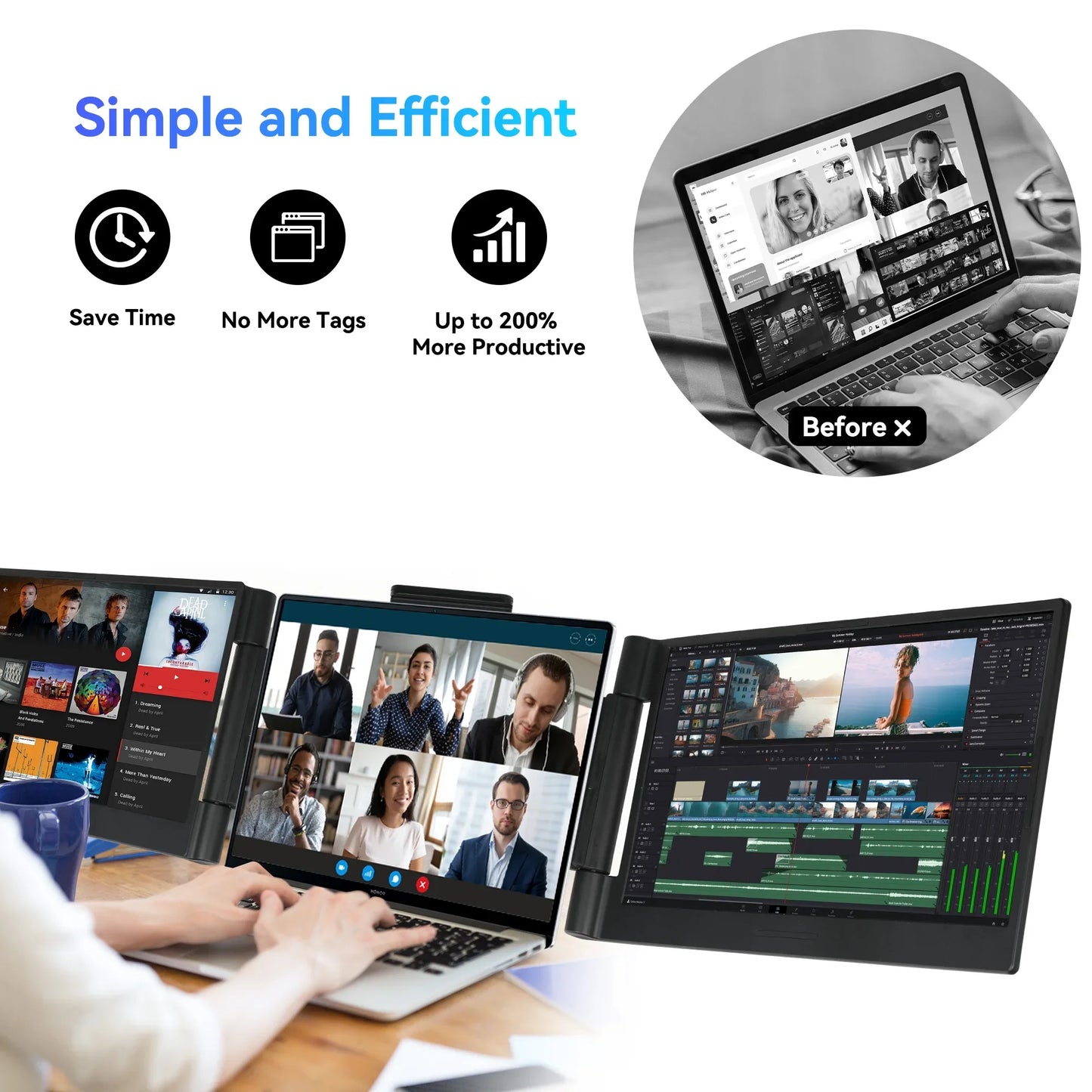 URAOD Dual Portable Monitors 1080P IPS HDMI DP Windows Mac Android