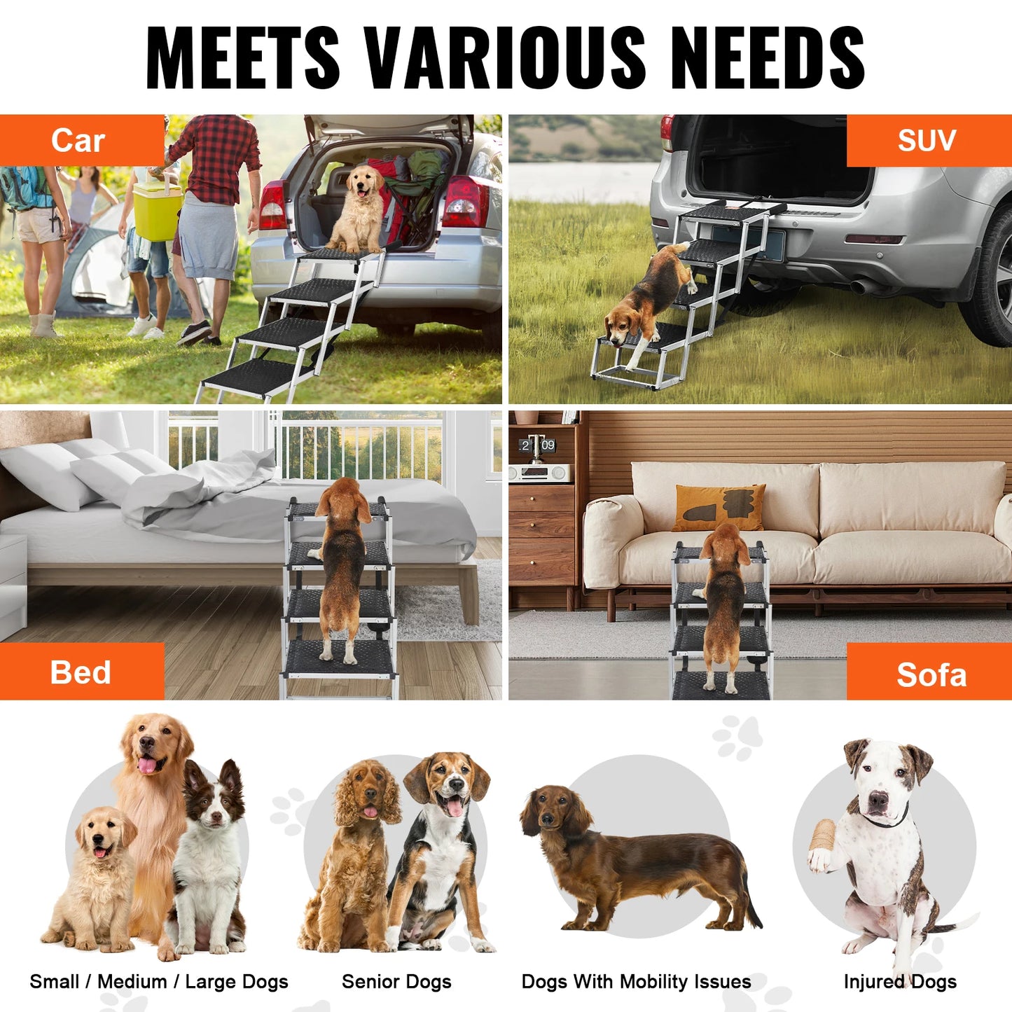 SucceBuy Dog Car Stair Folding Portable Pet Steps Lite