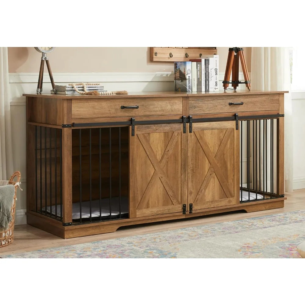 Double Dog Kennel Wooden Furniture Style Crate
