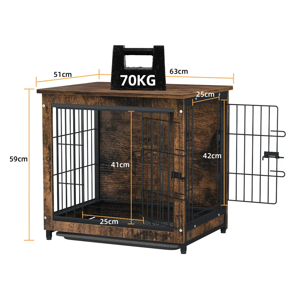 BORWARTH Elevated Wooden Dog Crate End Table With Double Door And Removable Tray