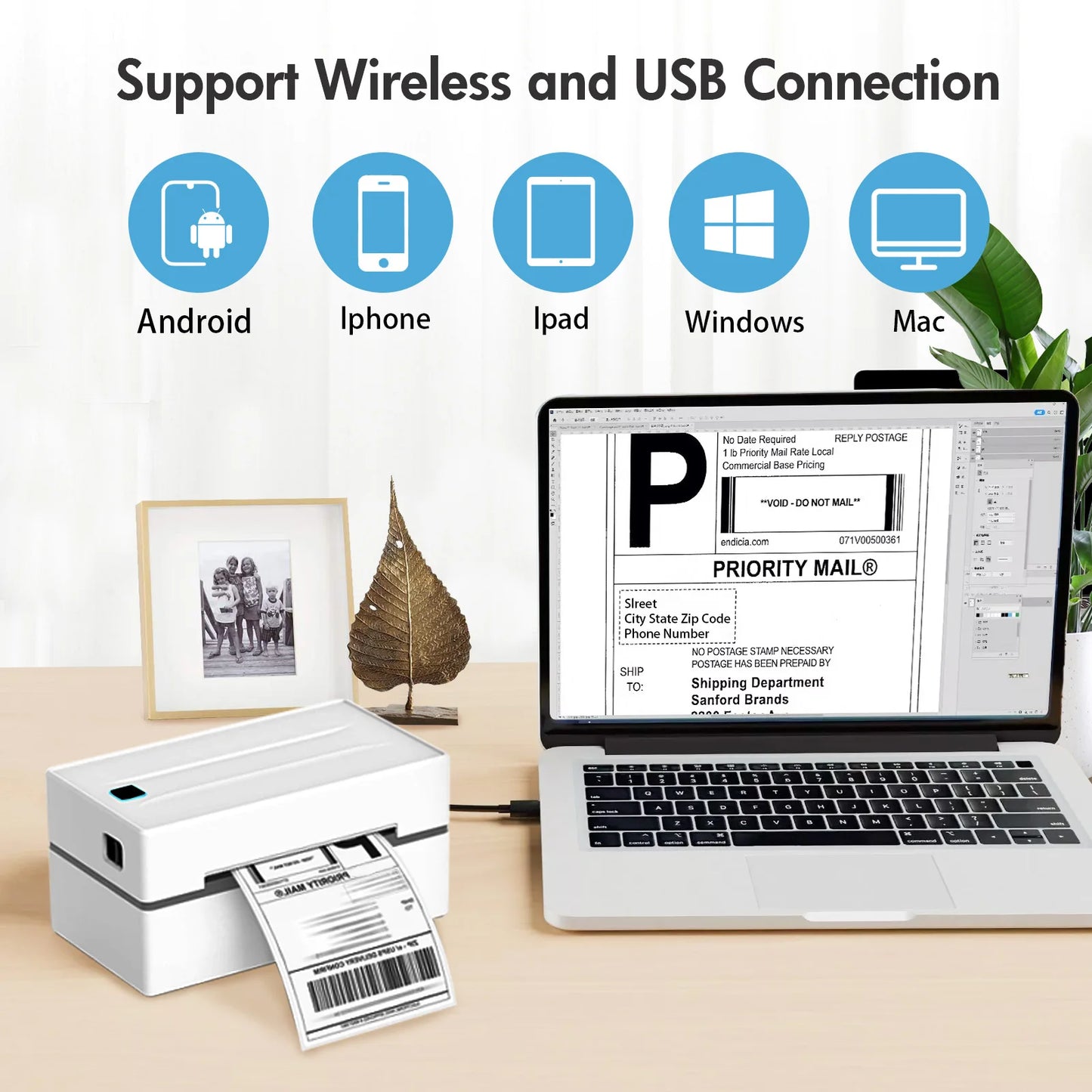 TakeYou Thermal Label Printer Portable 300 DPI WiFi USB