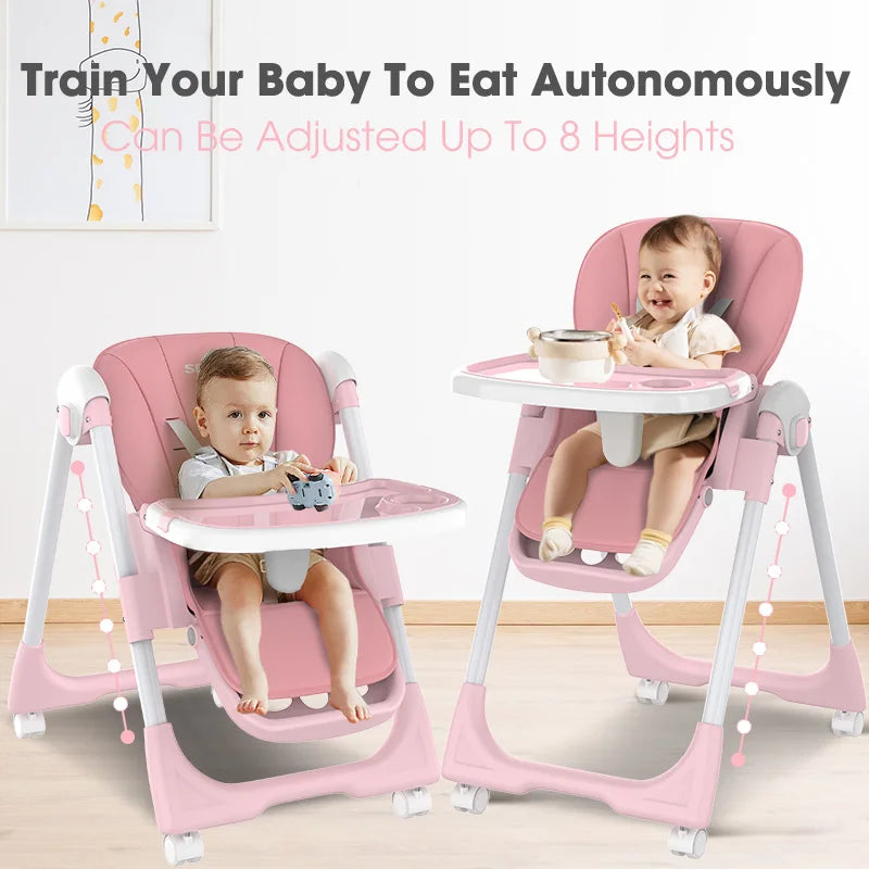 Sejoy Foldable Baby High Chair With Adjustable Backrest
