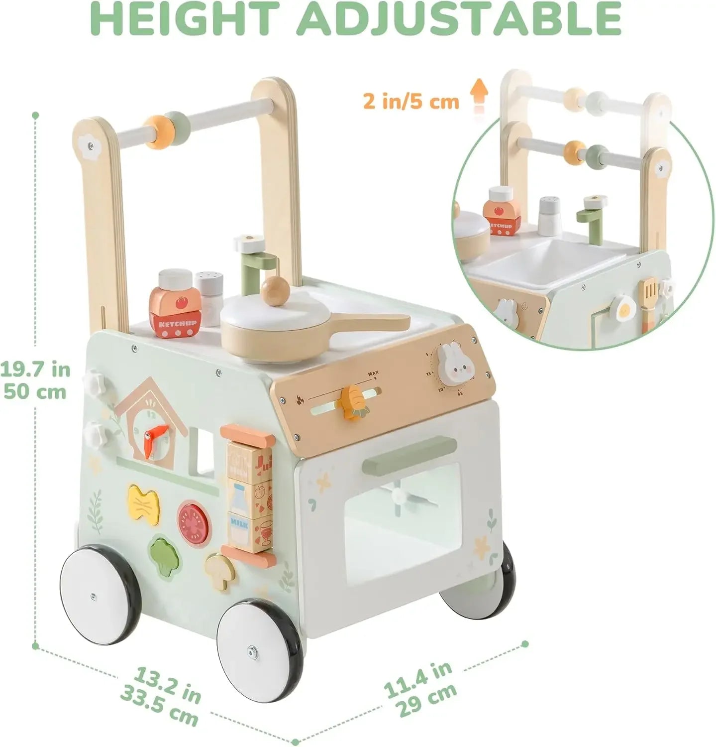 Robud Adjustable Height Wooden Baby Walker Push Toy Montessori Learning