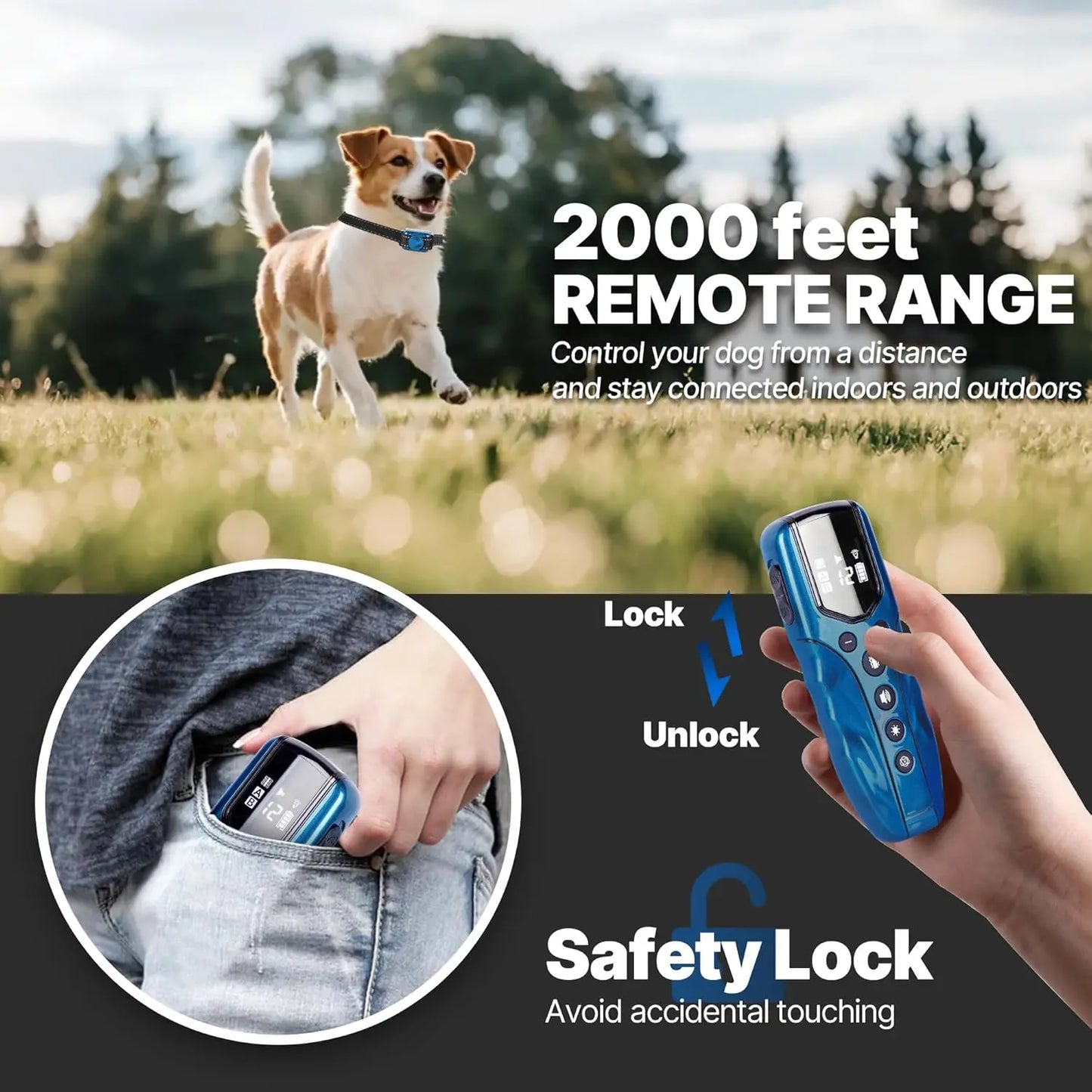 XMSJ Lightest Remote 2000ft Vibration Dog Collar Training