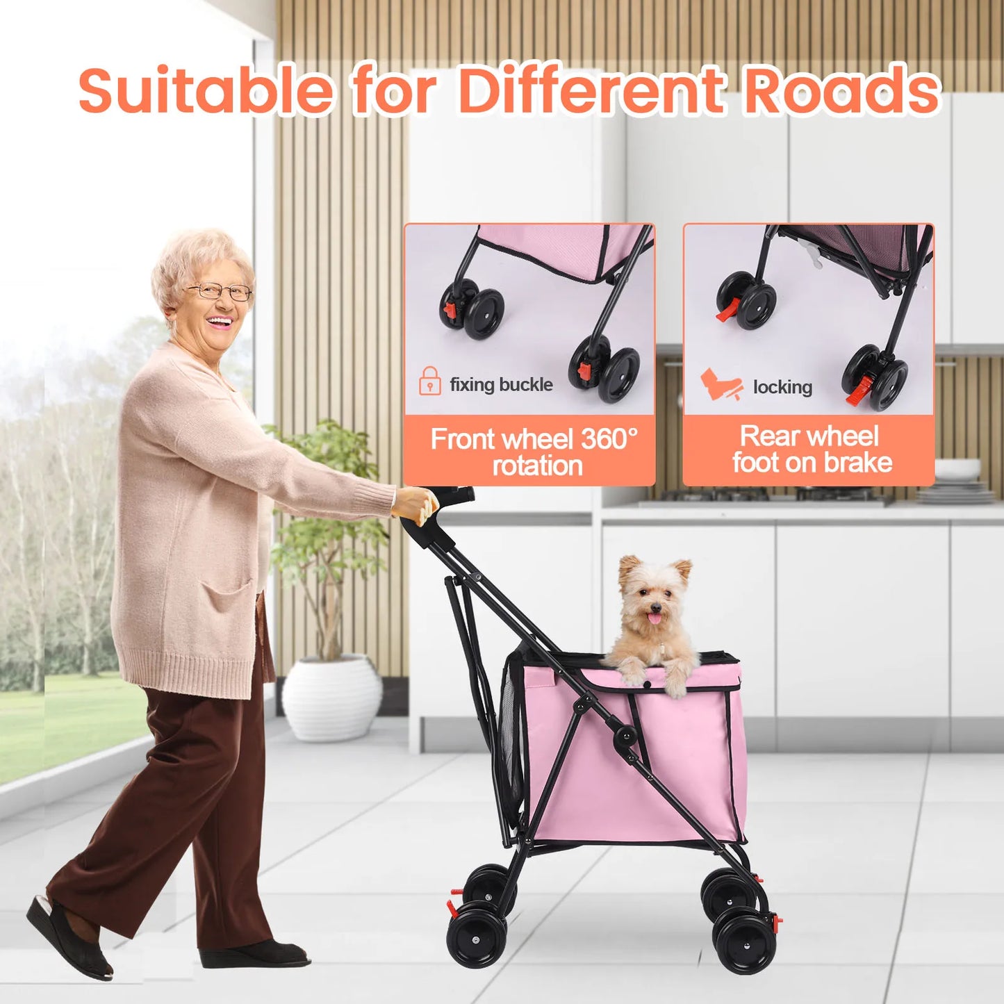 Wedyvko Shopping Trolley Dog Stroller 33lbs Four Wheel Cart
