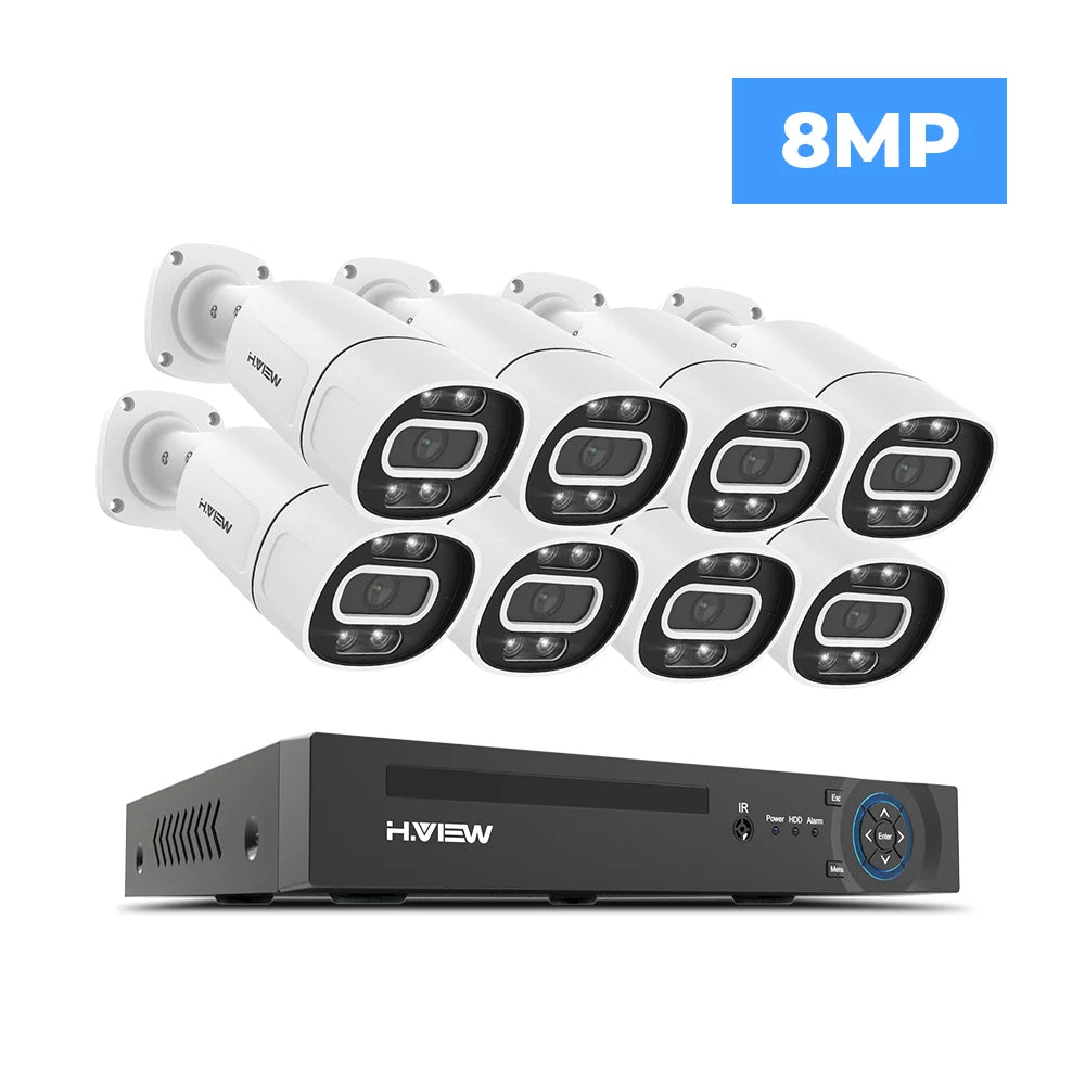 H.VIEW 4K 5MP 8MP PoE CCTV Security Camera System Kit