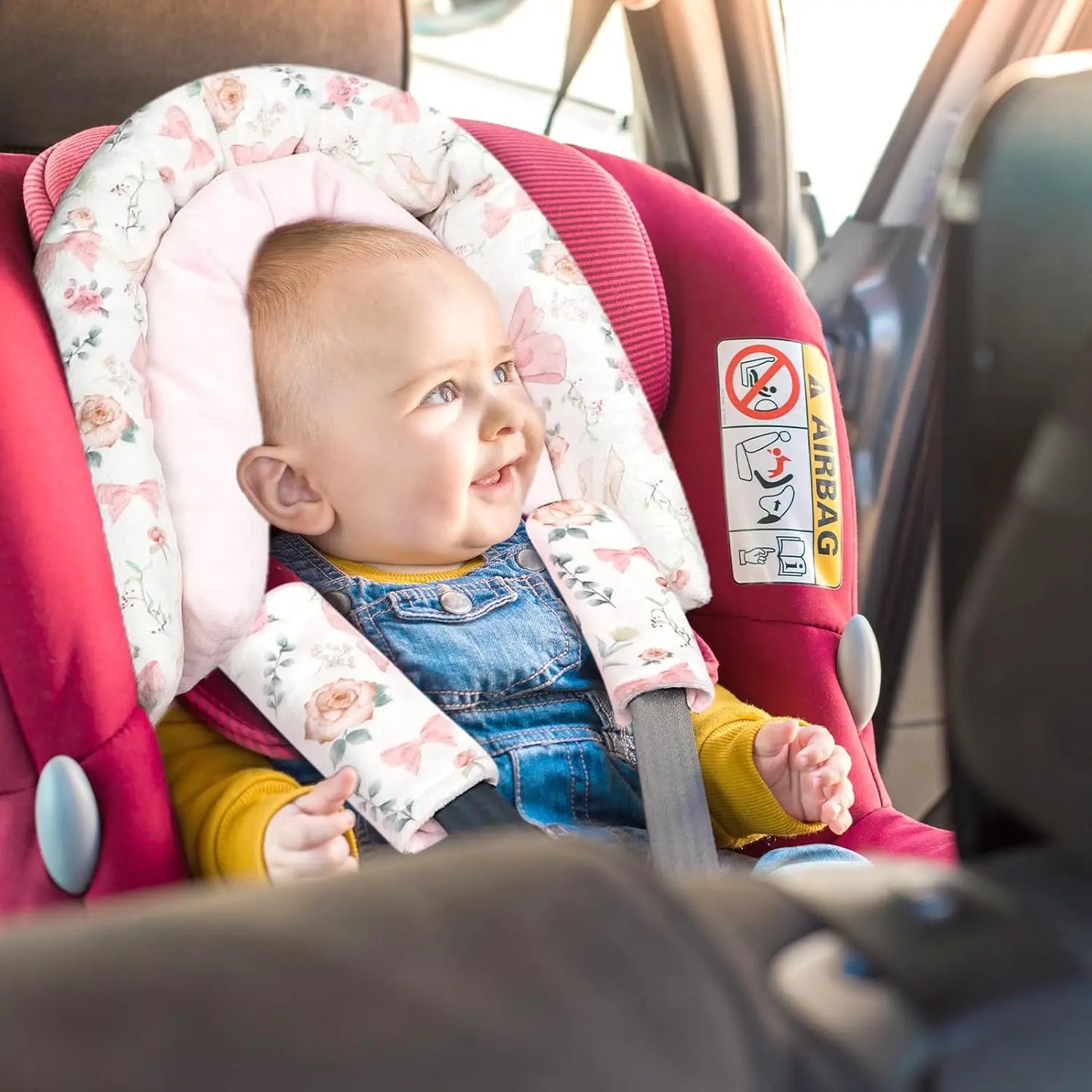 Infant Car Seat Head and Body Support Pillow With Straps