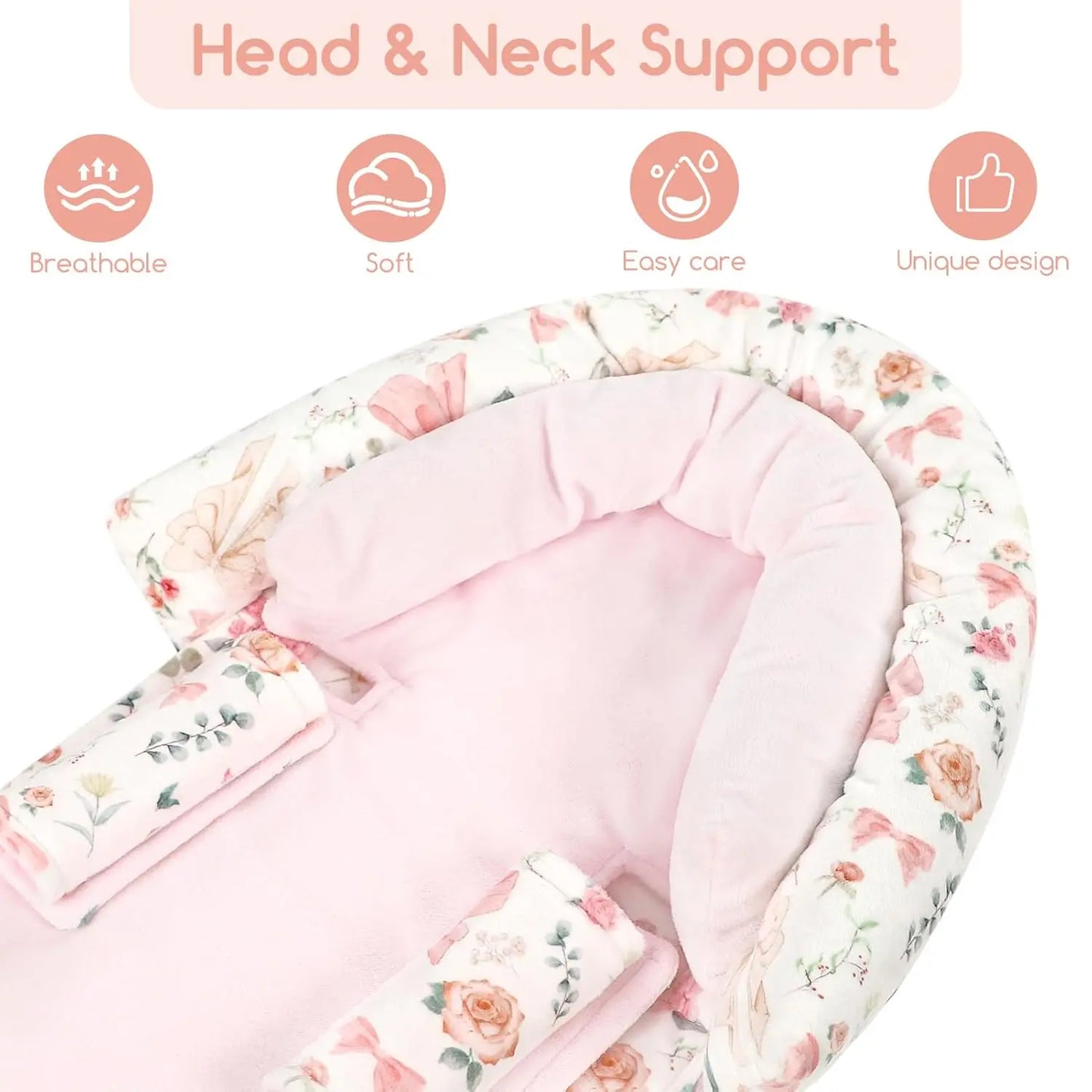 Infant Car Seat Head and Body Support Pillow With Straps