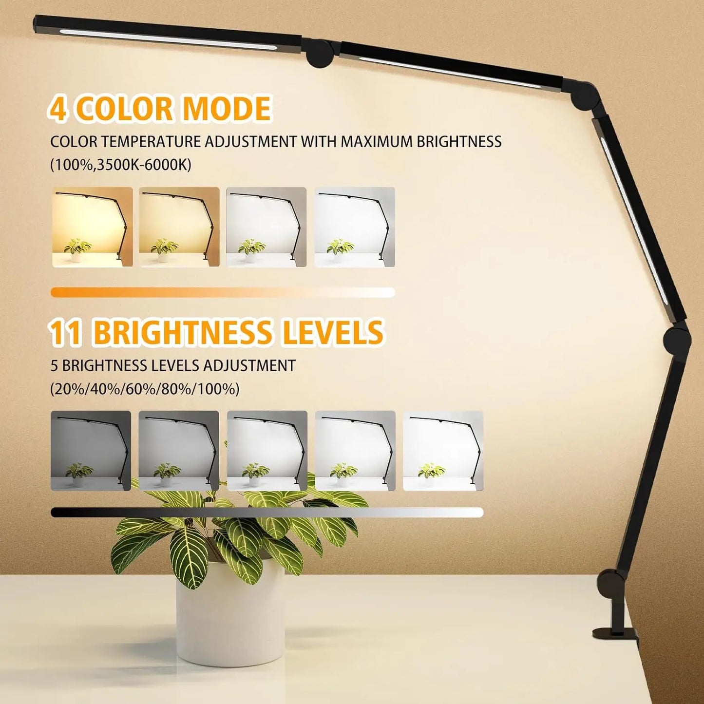 Aiopp LED Desk Lamp with Clip and Flexible Multi-Angle Design