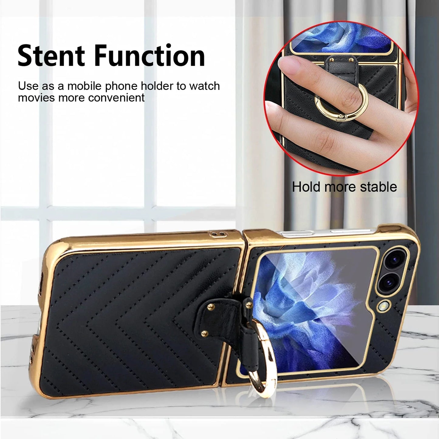 Samsung Galaxy Z Flip Ring Holder Kickstand Leather Case