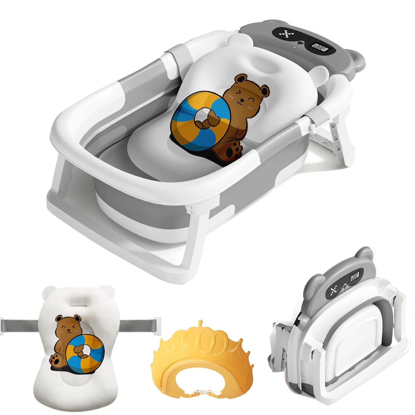 Baby Bath Tub with Bath Cushion and Thermometer