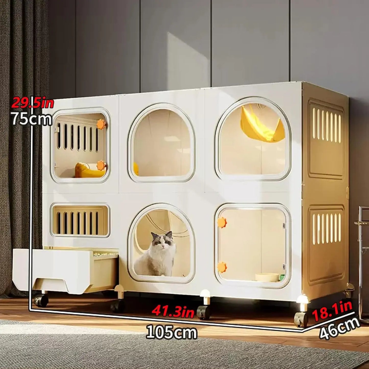 Collapsible 3 Tier Metal Cat Cage With Wheels Litter Box