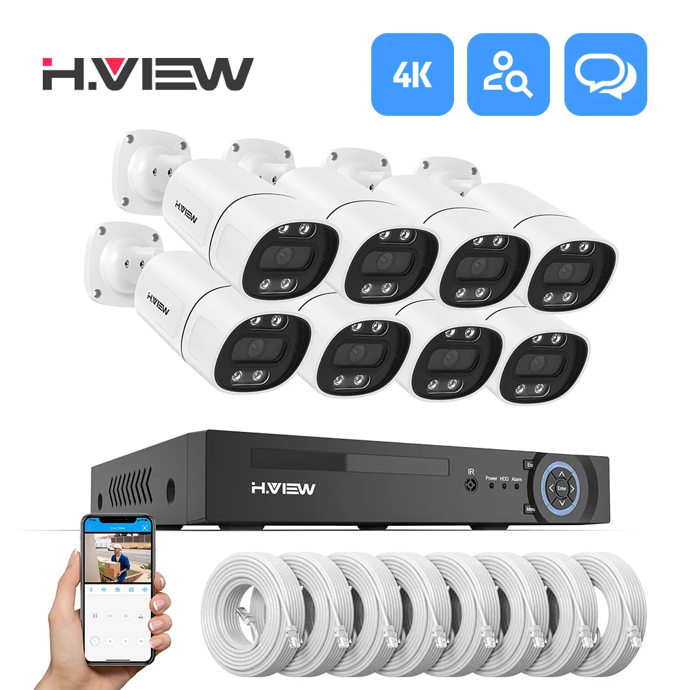 H.VIEW 4K 5MP 8MP PoE CCTV Security Camera System Kit