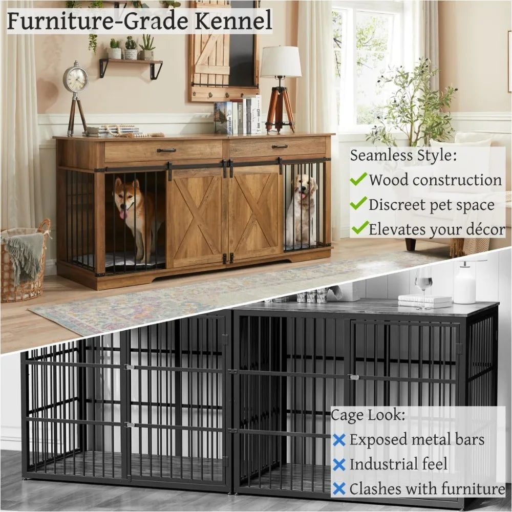 Double Dog Kennel Wooden Furniture Style Crate