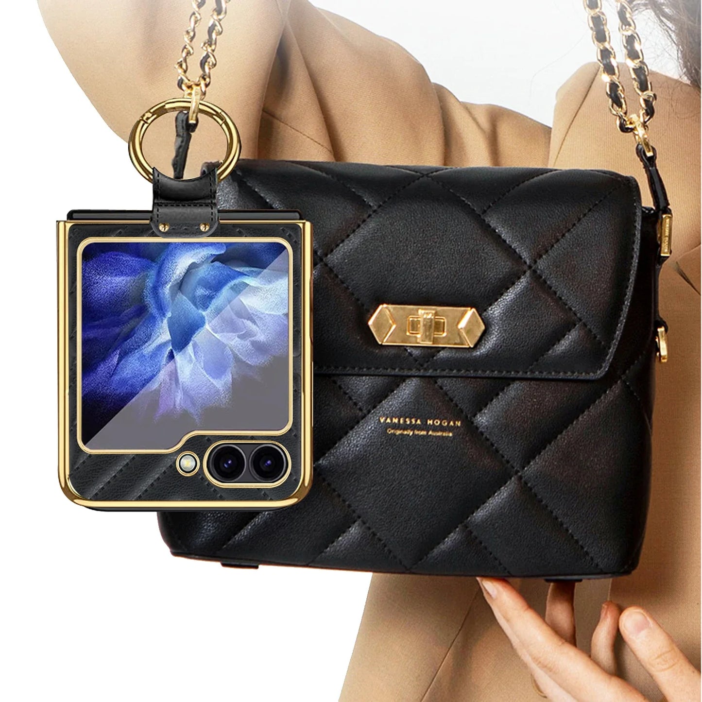 Samsung Galaxy Z Flip Ring Holder Kickstand Leather Case