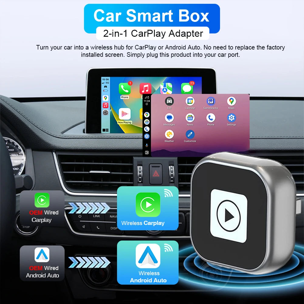 ShunmaiiDin 2 In 1 Wireless CarPlay Android Auto Adapter Dongle