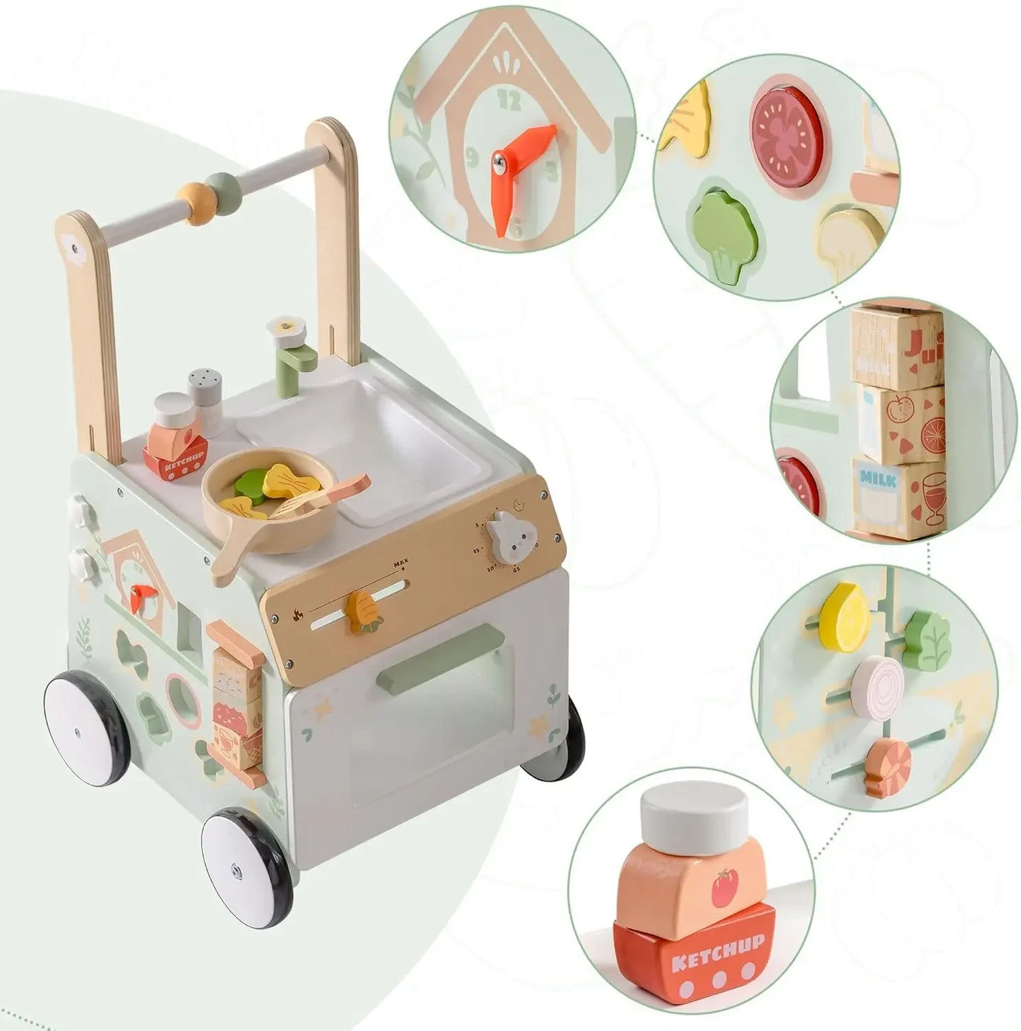 Robud Adjustable Height Wooden Baby Walker Push Toy Montessori Learning
