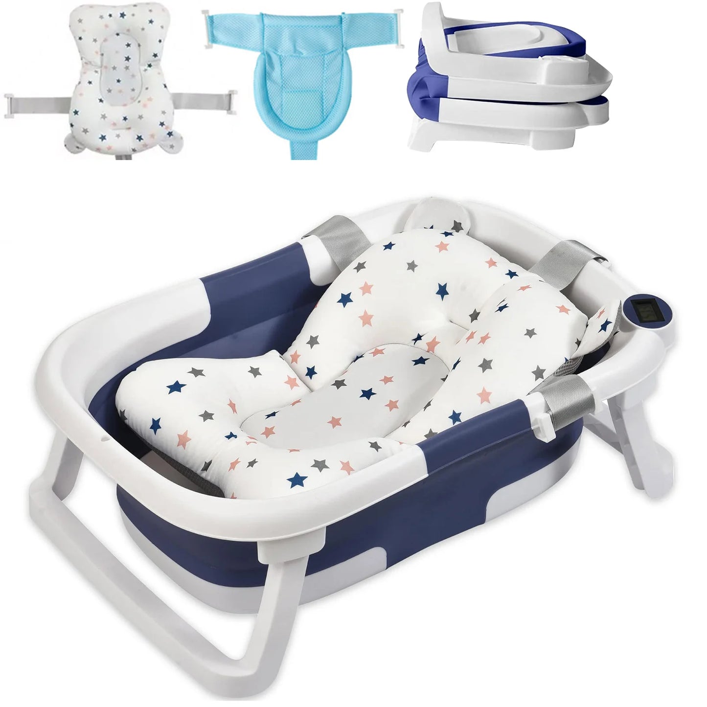 Baby Bath Tub with Bath Cushion and Thermometer